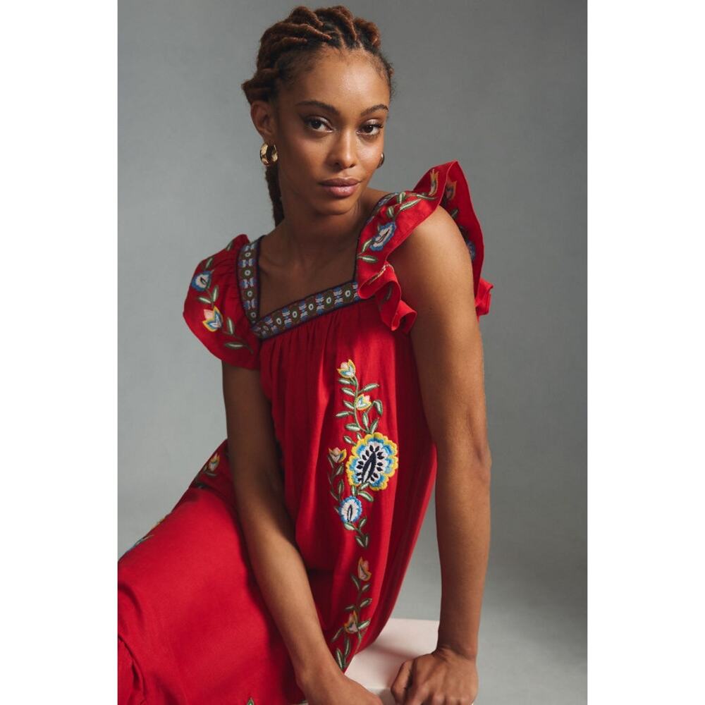 Farm Rio Embroidered Floral Square-neck Maxi Dress NWT Medium P - Picture 4 of 5